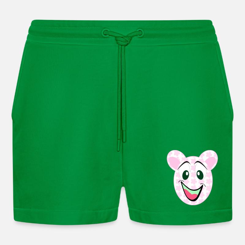 Bear Floral Pattern Smile - Organic Relaxed Cropped Shorts Made in EU - City Green