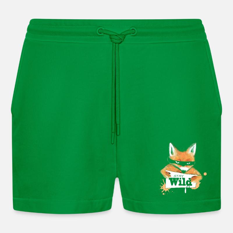 Fox with a message - Organic Relaxed Cropped Shorts Made in EU - City Green