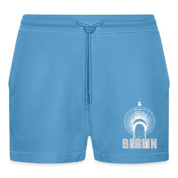 Berlin TV Tower - Organic Relaxed Cropped Shorts Made in EU -  Sol Blue - Front