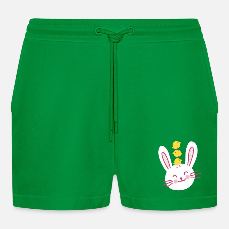 Easter Bunny and Three Cute Chicks - Organic Relaxed Cropped Shorts Made in EU - City Green