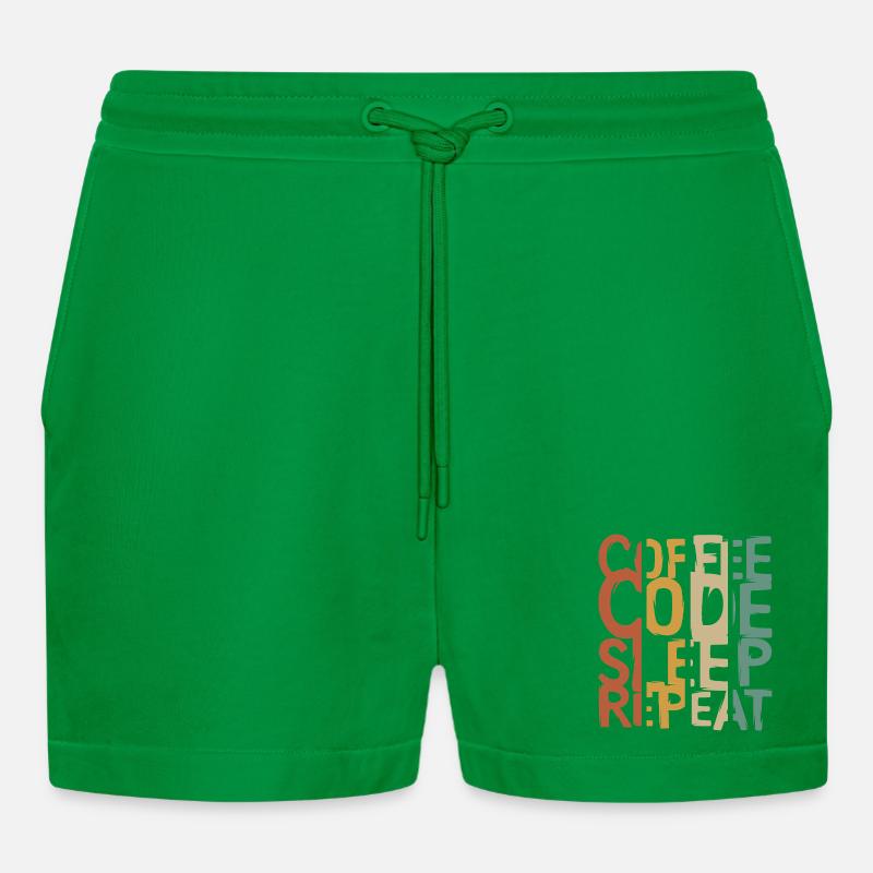 Coffee Code Sleep Repeat – Developer Design - Organic Relaxed Cropped Shorts Made in EU - City Green
