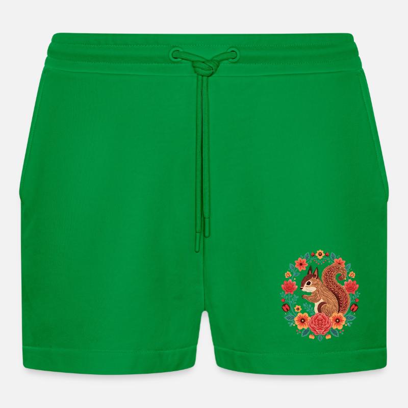 Eichhörnchen im Blumenkreis - Organic Relaxed Cropped Shorts Made in EU - City Green
