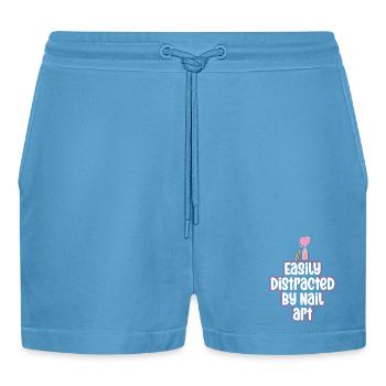 Easily distracted by Nail Art Nail Tech - Organic Relaxed Cropped Shorts Made in EU -  Sol Blue - Front