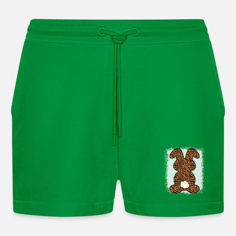Tiger Pattern Rabbit Bleached Easter - Organic Relaxed Cropped Shorts Made in EU - City Green