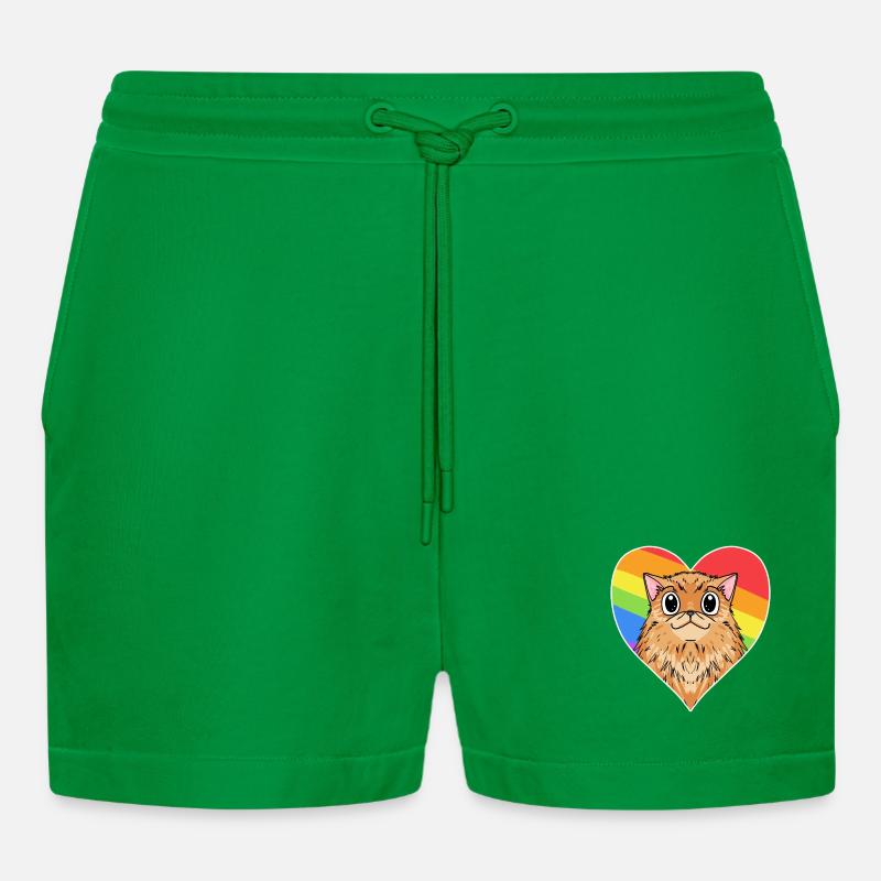 Regenbogen - Katze mit Herz - Organic Relaxed Cropped Shorts Made in EU - City Green