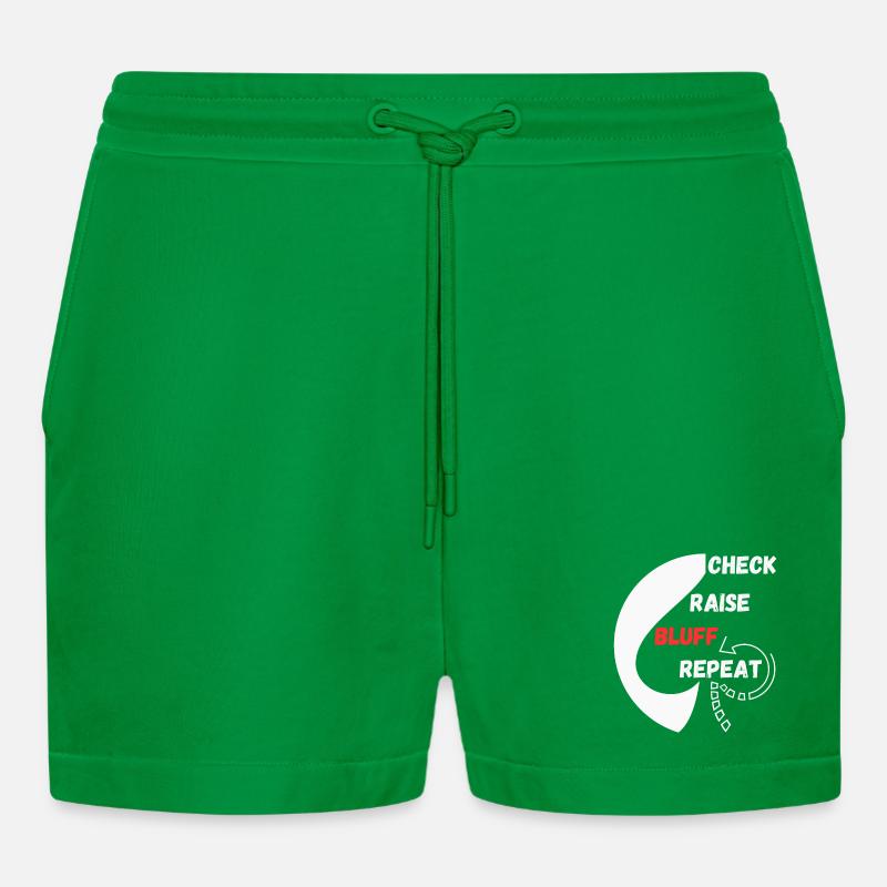 Repeat Poker "Schach, Raise, Bluff, Repeat" - Organic Relaxed Cropped Shorts Made in EU - City Green