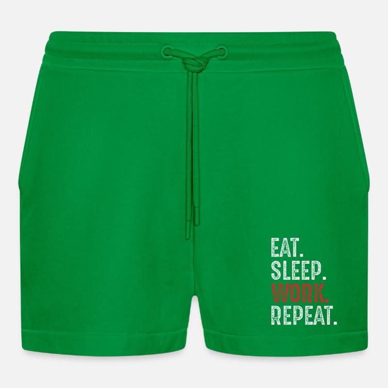 eat sleep work repeat - Organic Relaxed Cropped Shorts Made in EU - City Green