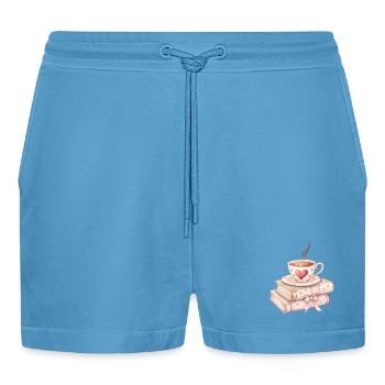 Liebe schlürfen: Kaffee und Bücher - Organic Relaxed Cropped Shorts Made in EU -  Sol Blue - Vorne