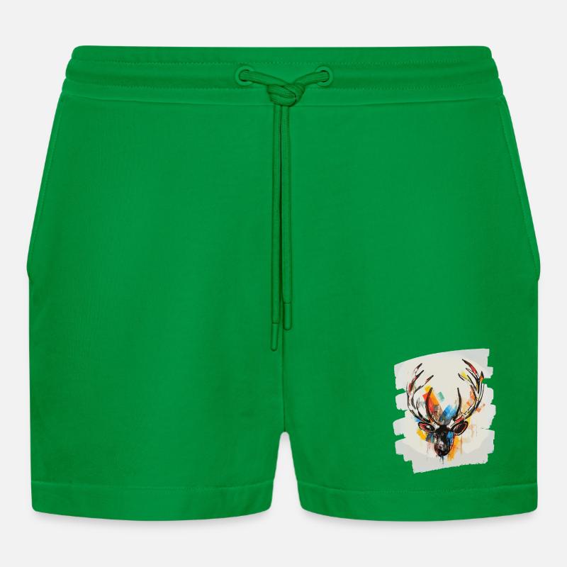 Deer with antlers - Organic Relaxed Cropped Shorts Made in EU - City Green