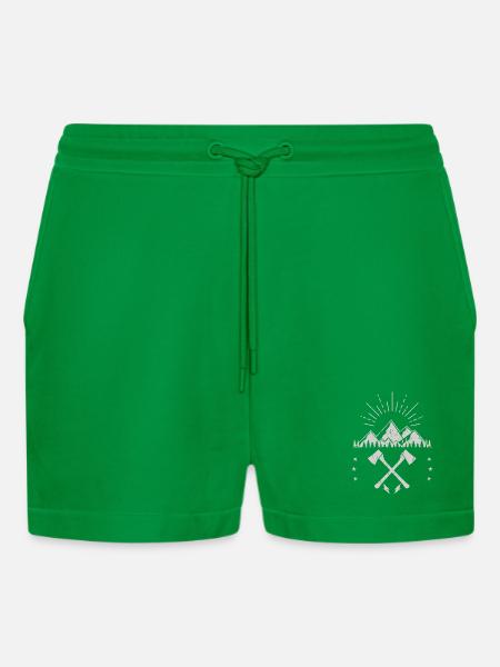 Rugged Mountain Sunrise Axe Emblem - Organic Relaxed Cropped Shorts Made in EU - City Green