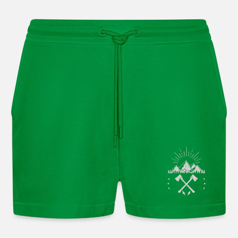 Robustes Berg-Sonnenaufgangsaxt-Emblem - Organic Relaxed Cropped Shorts Made in EU - City Green