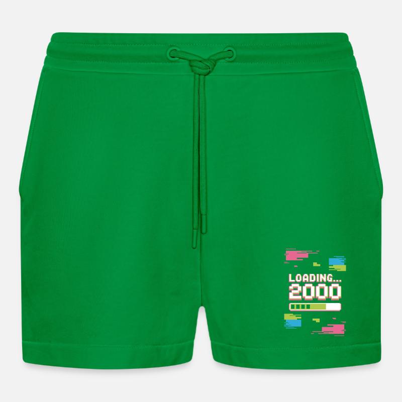 Retro Loading 2000 Pixel - Organic Relaxed Cropped Shorts Made in EU - City Green