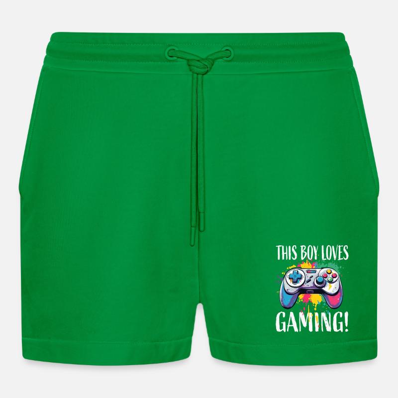 Junge liebt Gaming – bunte Controller-Splash - Organic Relaxed Cropped Shorts Made in EU - City Green