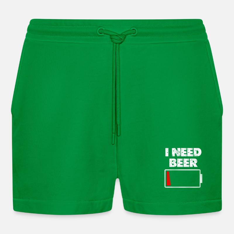 I Need Beer – Battery empty - Organic Relaxed Cropped Shorts Made in EU - City Green