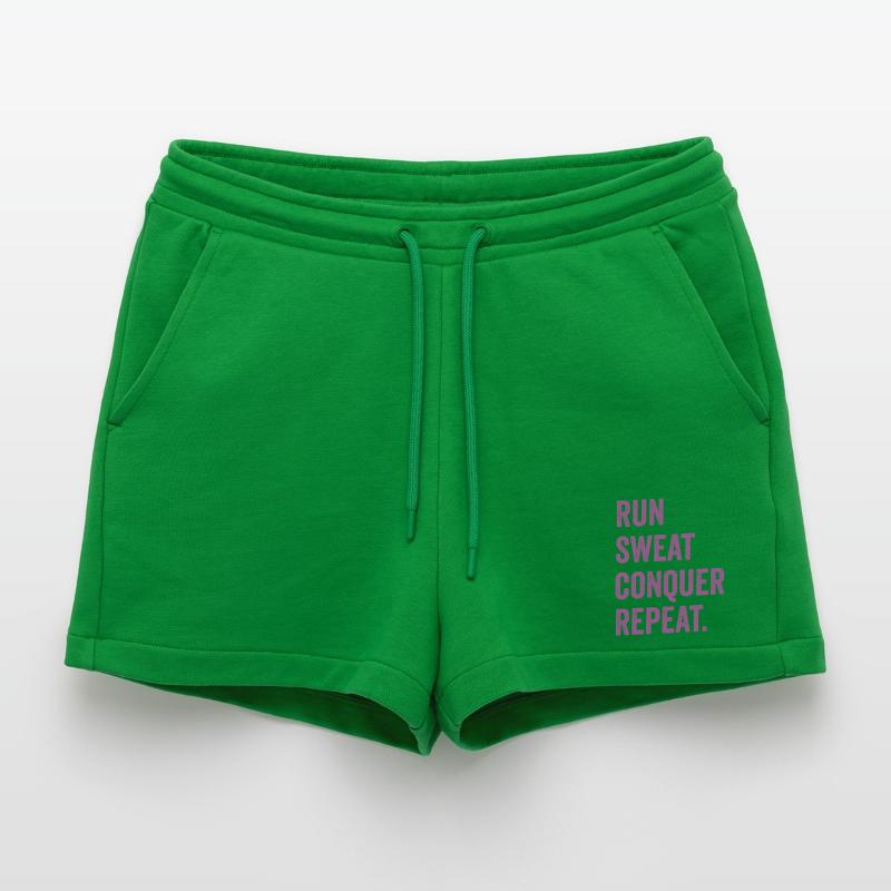 Run. Sweat. Conquer. Repeat. Organic Relaxed Cropped Shorts Made in EU