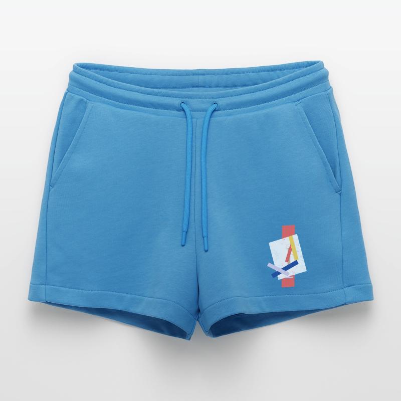 Abstract color block pattern distorted face Organic Relaxed Cropped Shorts Made in EU