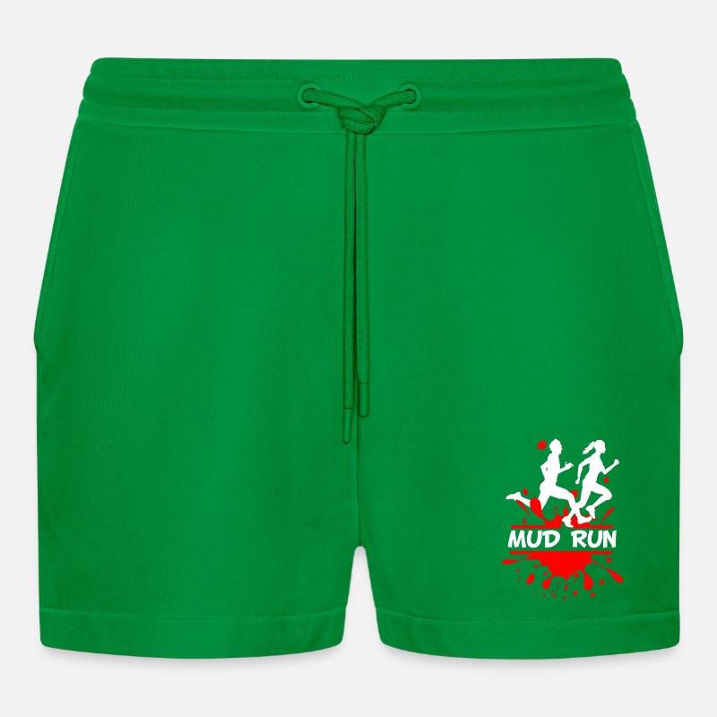 Mud Run Duo – Splash Runner Design - Organic Relaxed Cropped Shorts Made in EU - City Green