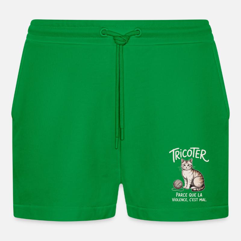 Knitting, because violence is wrong - Organic Relaxed Cropped Shorts Made in EU - City Green