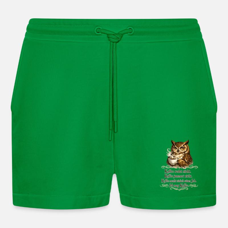 Kaffee Redet Nicht Eule Spruch - Organic Relaxed Cropped Shorts Made in EU - City Green