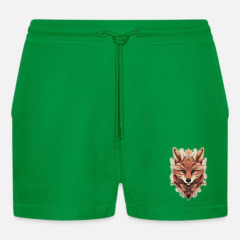 Fuchs Ornamenteler Stil - Boho - Organic Relaxed Cropped Shorts Made in EU - City Green