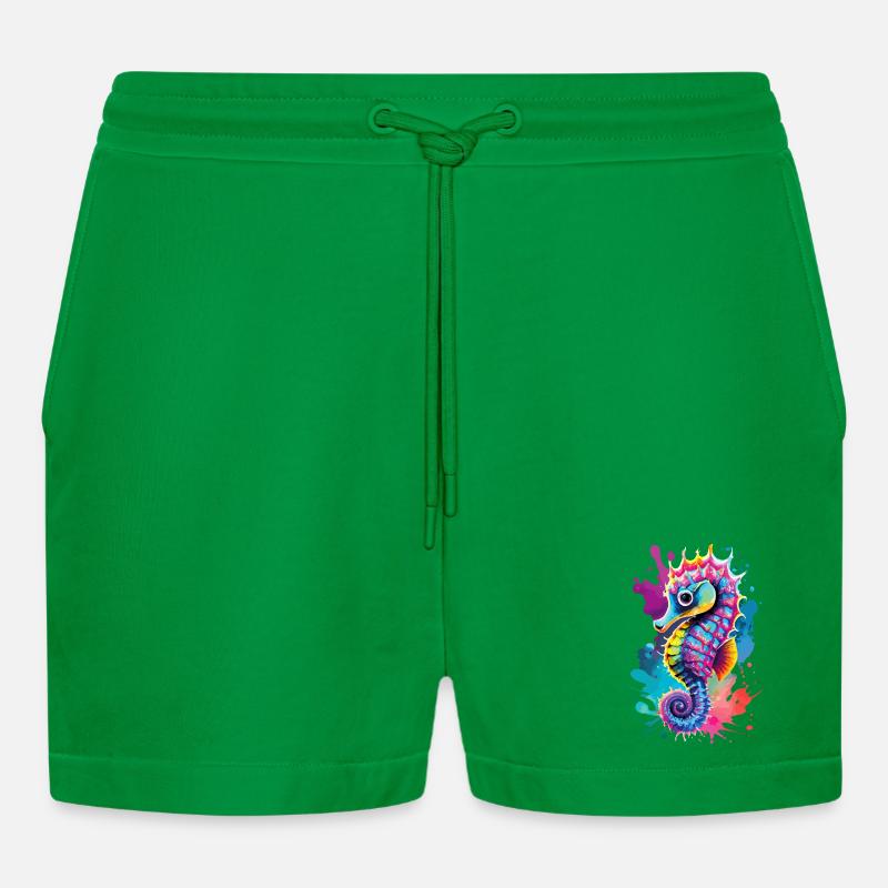 Seepferd Farbenfroh - Hippocampus Seepferdchen - Organic Relaxed Cropped Shorts Made in EU - City Green