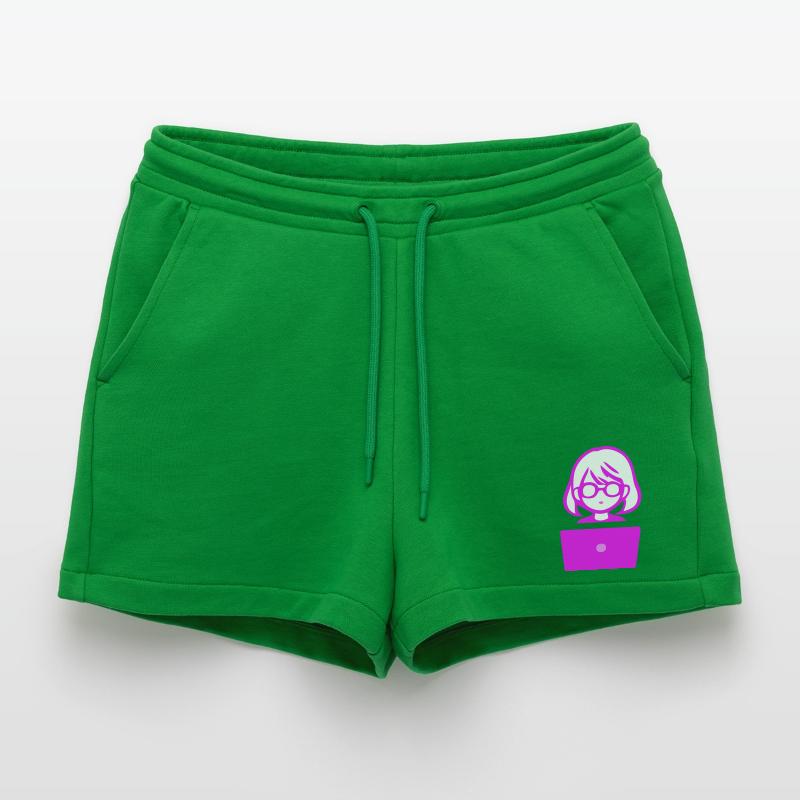 Frau mit Computer Programmierer Coder Organic Relaxed Cropped Shorts Made in EU