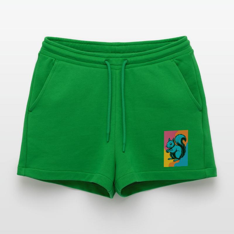 Buntes Eichhörnchen Pop Art Organic Relaxed Cropped Shorts Made in EU