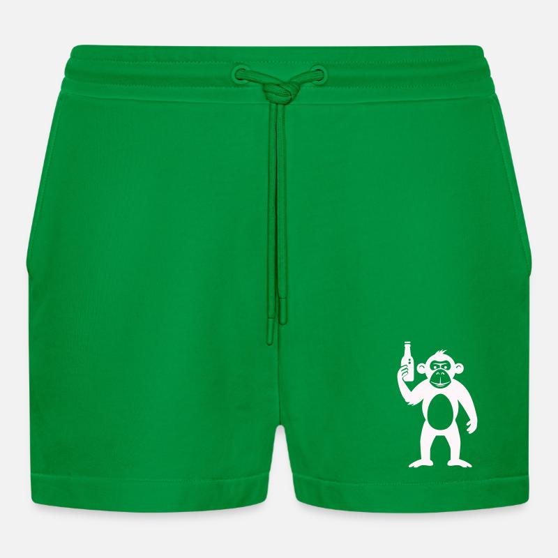 Humorous monkey with bottle - Organic Relaxed Cropped Shorts Made in EU - City Green