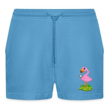 Flamingo Smartphone - Organic Relaxed Cropped Shorts Made in EU -  Sol Blue - Front