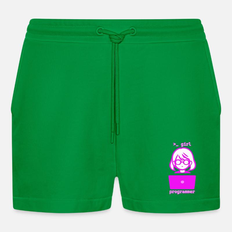 Frau mit Computer girl programmer - Organic Relaxed Cropped Shorts Made in EU - City Green