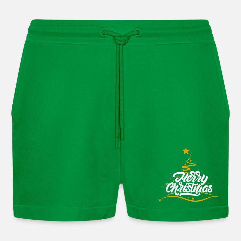 Merry Christmas Script Tree - Organic Relaxed Cropped Shorts Made in EU - City Green