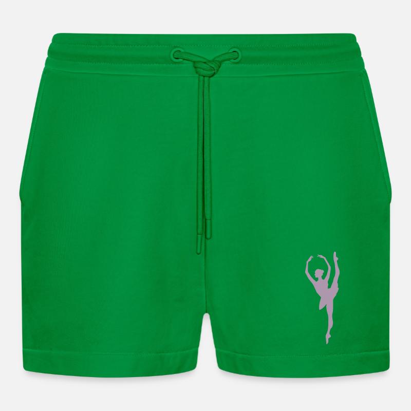 Minimalist Ballet Dancer Silhouette - Organic Relaxed Cropped Shorts Made in EU - City Green