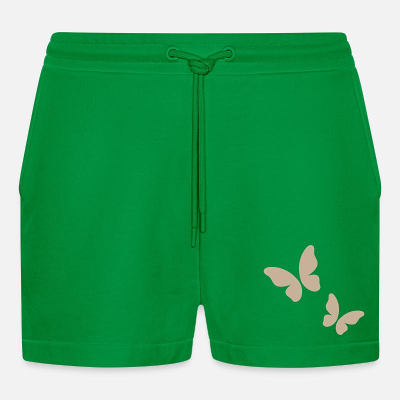 Beige Butterfly Pattern - Organic Relaxed Cropped Shorts Made in EU - City Green