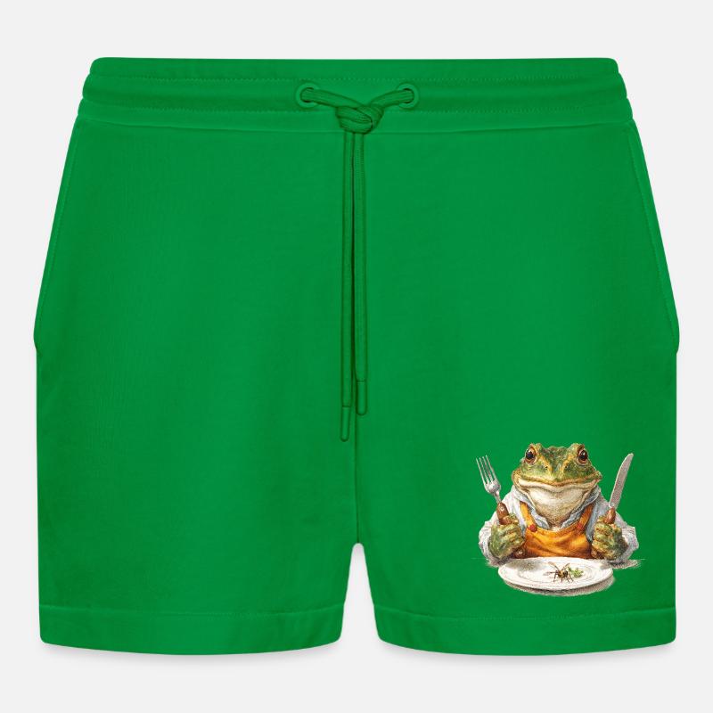 Froschkoch mit Gabel und Messer - Organic Relaxed Cropped Shorts Made in EU - City Green