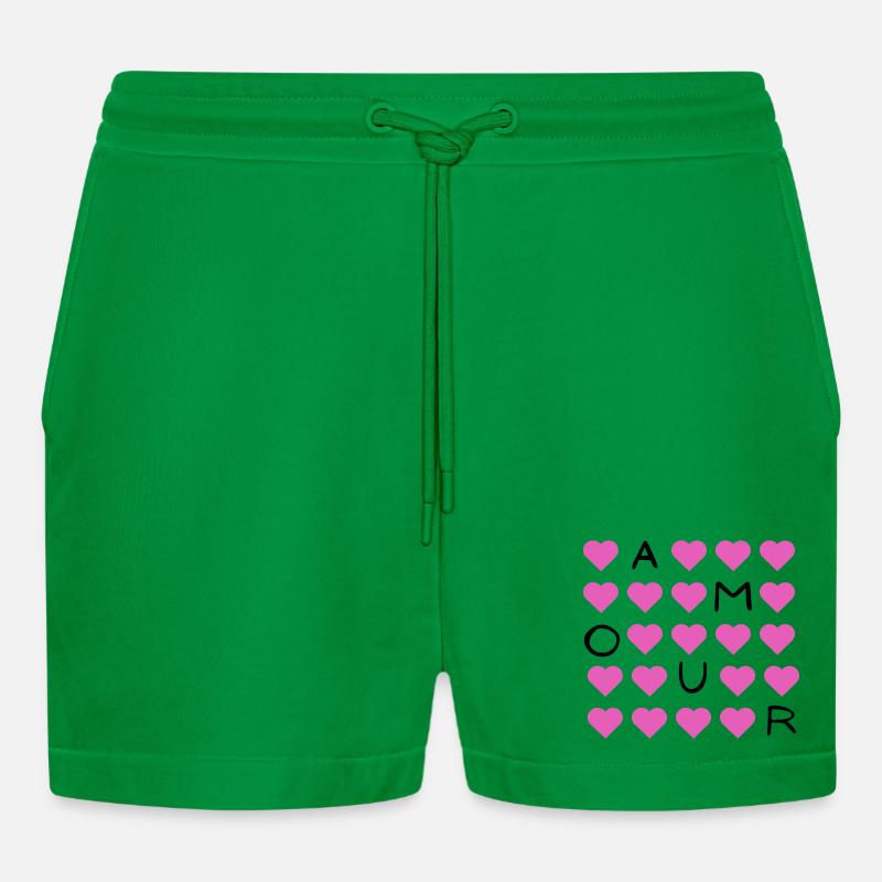 Pink Heart Grid Pattern - Organic Relaxed Cropped Shorts Made in EU - City Green