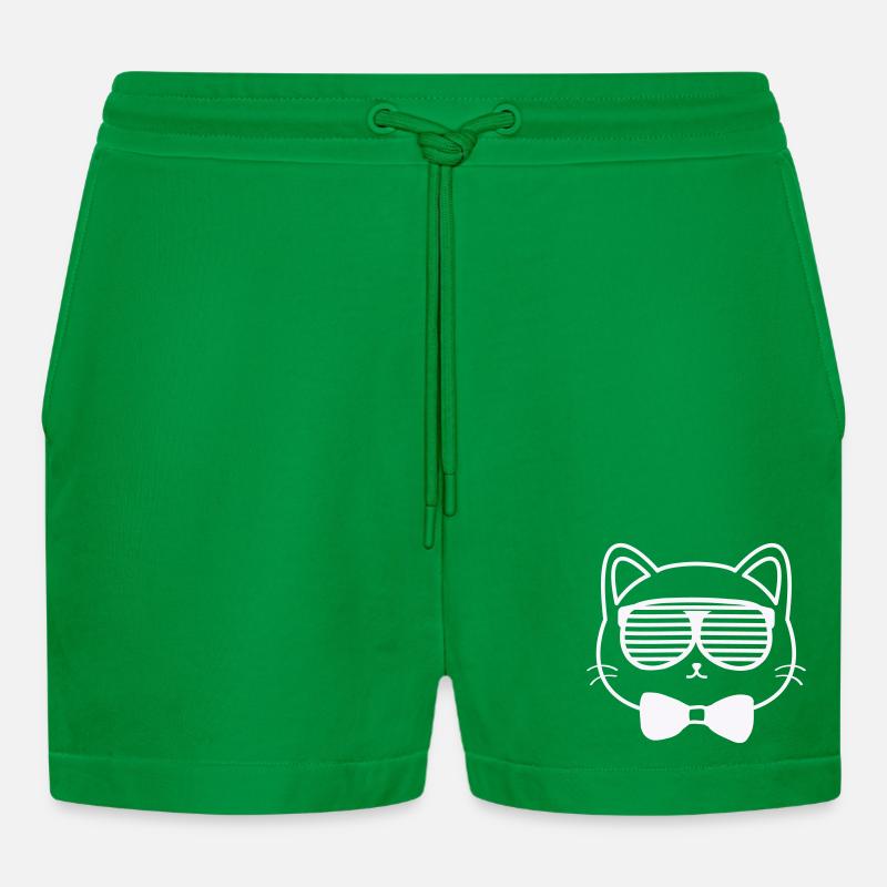 Sun cat with bow tie - Organic Relaxed Cropped Shorts Made in EU - City Green