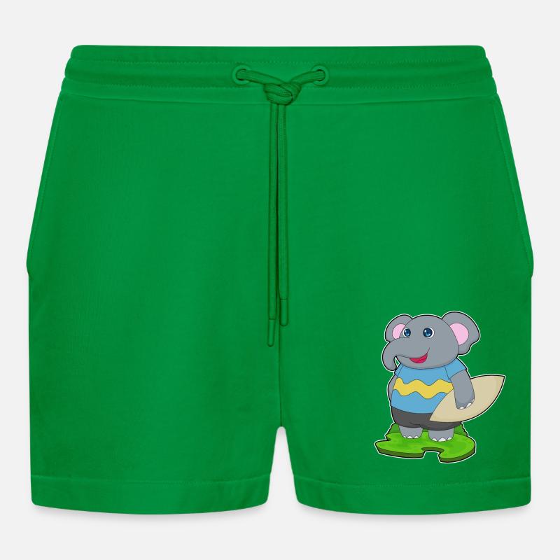Elefant surfer surfebrett - Organic Relaxed cropped shorts produsert i EU - City Green