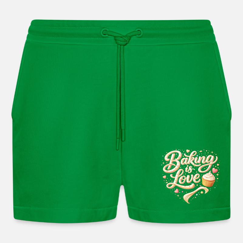 Baking is Love Backen Spruch Design  - Organic Relaxed Cropped Shorts Made in EU - City Green