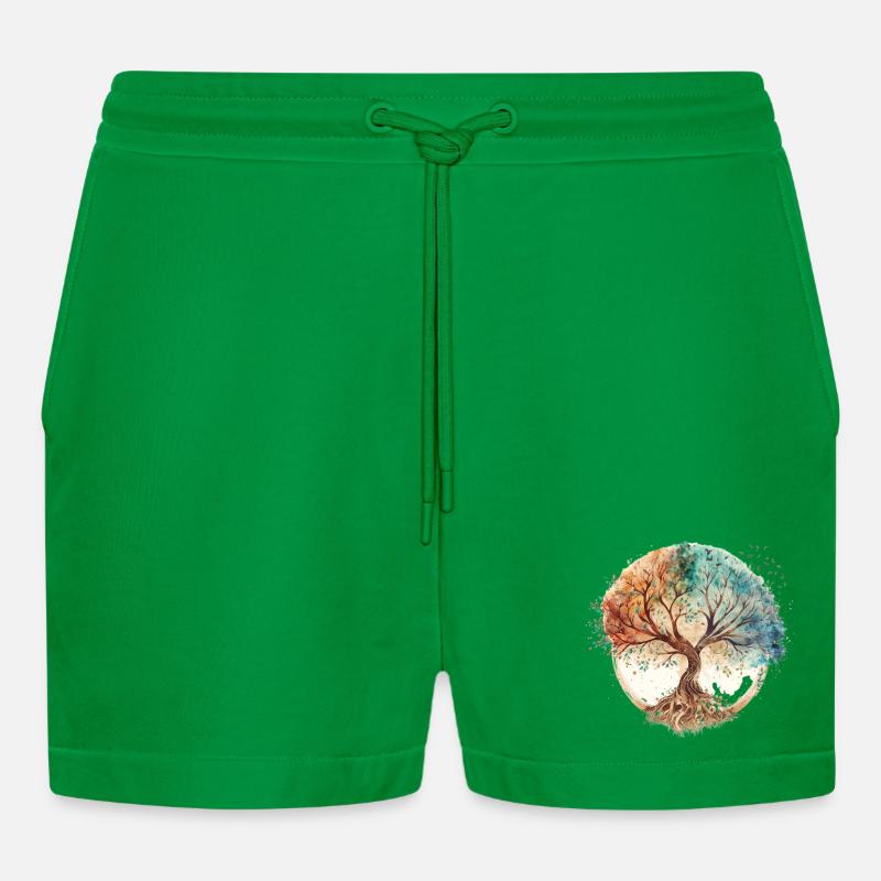 Wasserfarben Lebensbaum Kreis - Organic Relaxed Cropped Shorts Made in EU - City Green