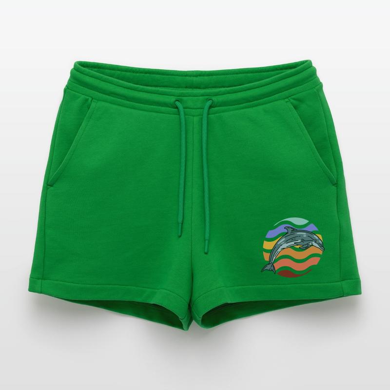 Dolphin in wave pattern Organic Relaxed Cropped Shorts Made in EU