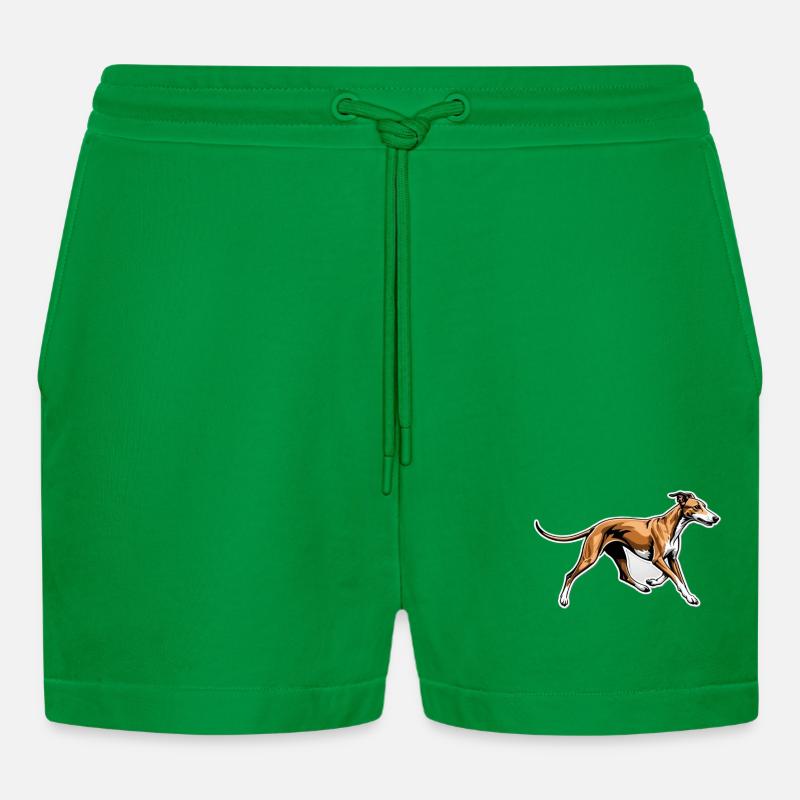 Dynamischer Windhund Lauf-Illustration - Organic Relaxed Cropped Shorts Made in EU - City Green