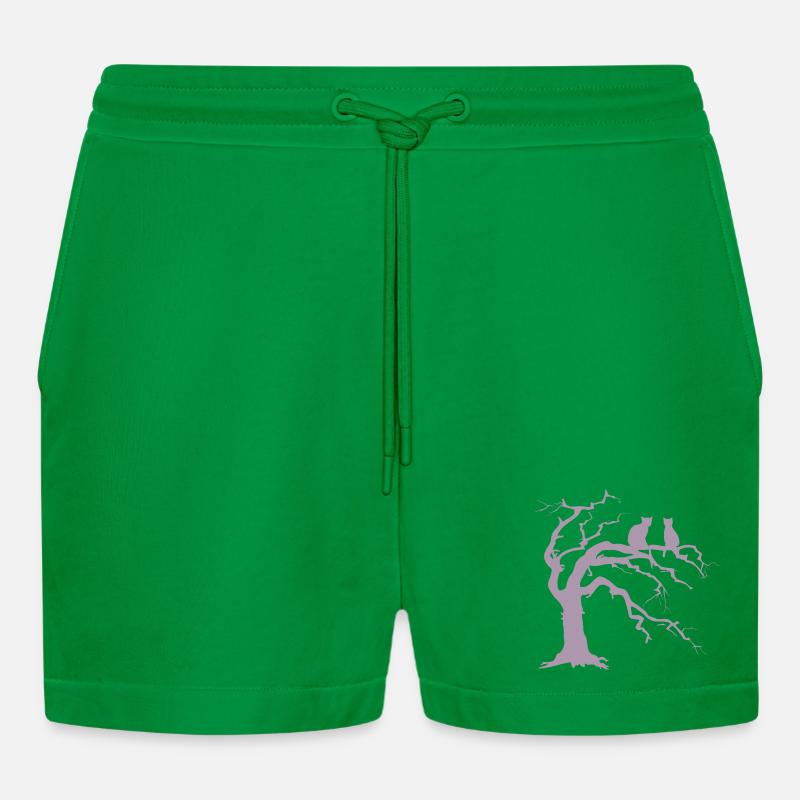 Dead tree with 2 cats silhouette - Organic Relaxed Cropped Shorts Made in EU - City Green