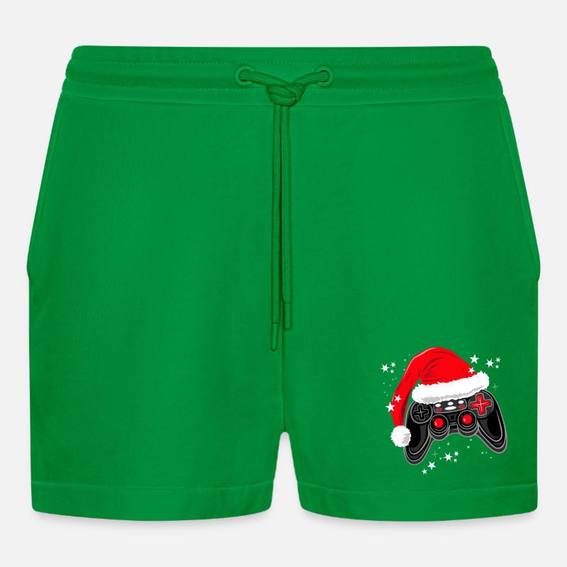 Gaming controller with Santa hat - Organic Relaxed Cropped Shorts Made in EU - City Green
