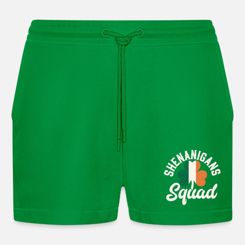 Irish Shenanigans Squad Shamrock Design - Organic Relaxed Cropped Shorts Made in EU - City Green