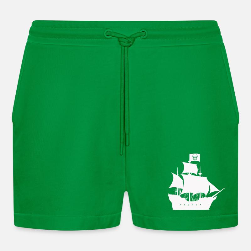Piratenschiff Silhouette - Organic Relaxed Cropped Shorts Made in EU - City Green