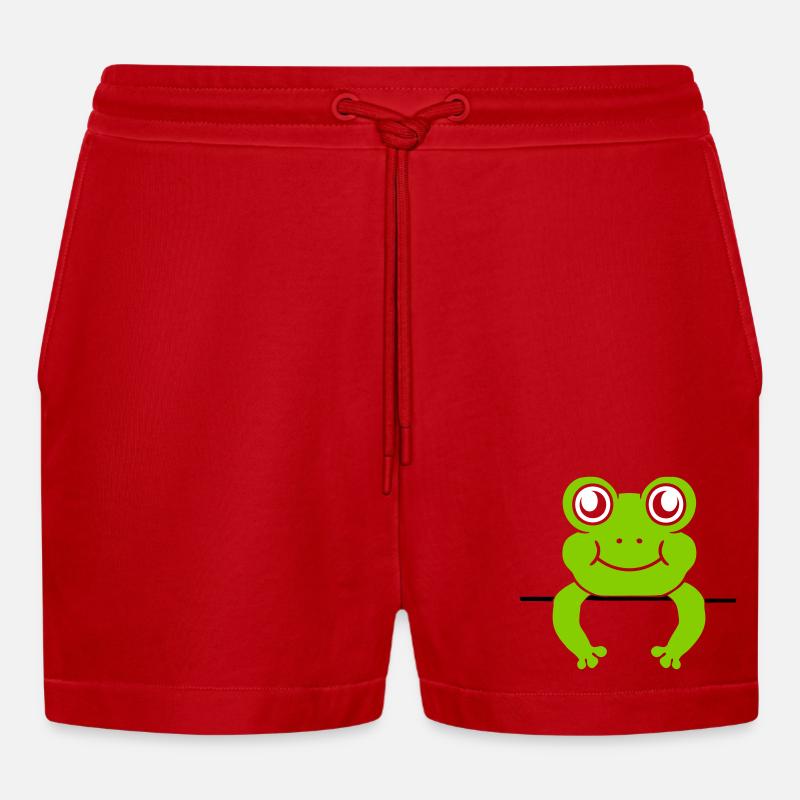 Frosch Mauer Schild Comic - Organic Relaxed Cropped Shorts Made in EU - Rot