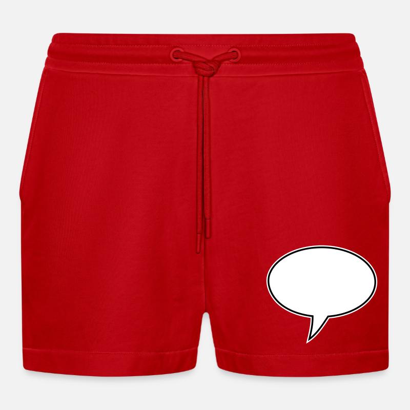 Speech Bubble Design Links - Organic Relaxed Cropped Shorts Made in EU - red