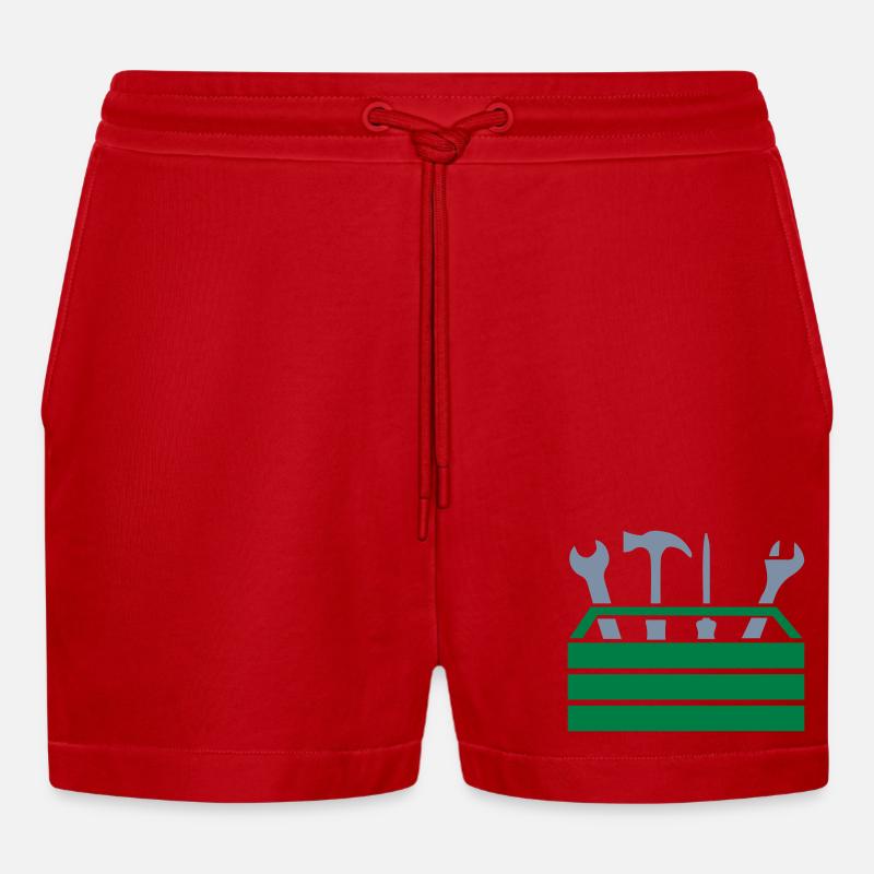 Tool Workshop Tool Box - Organic Relaxed Cropped Shorts Made in EU - red