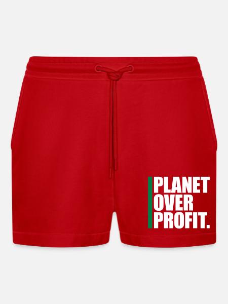 planet over profit quote - Organic Relaxed Cropped Shorts Made in EU - red