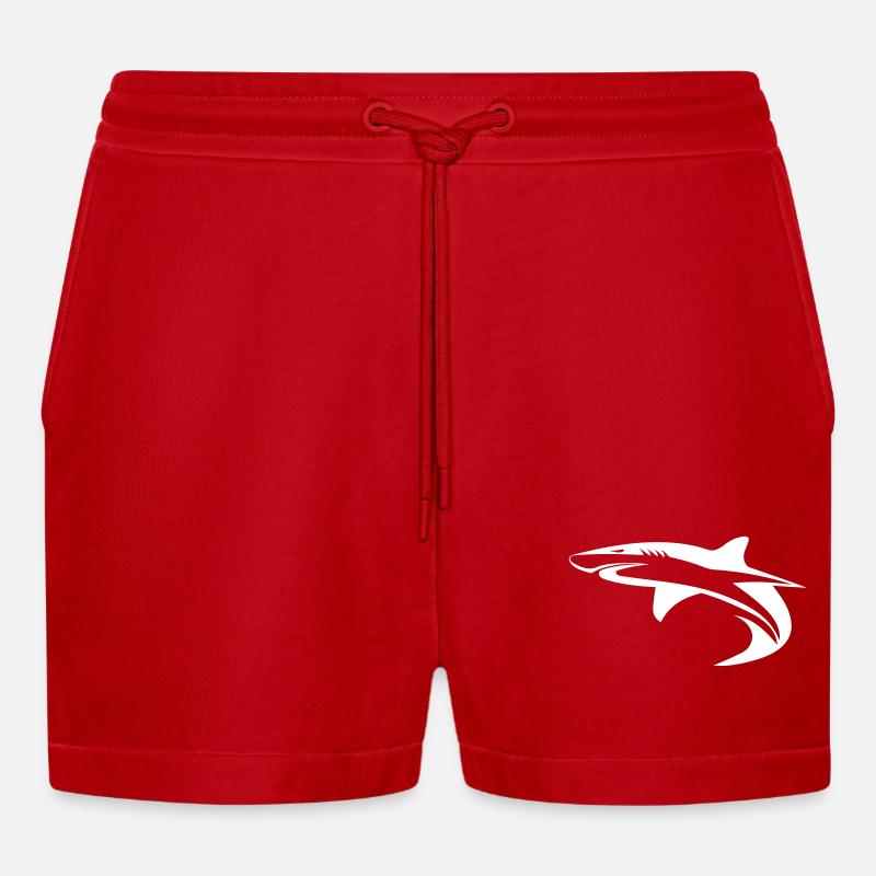 Shark - Vector Geometry Design - Organic Relaxed Cropped Shorts Made in EU - red